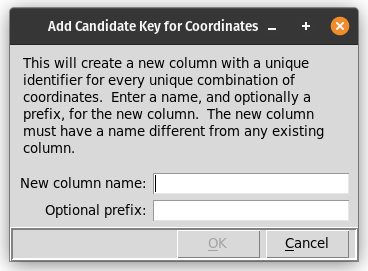 The prompt to create candidate keys for geographic coordinates