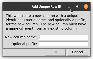 The prompt for adding a new column with unique row IDs